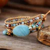 Bangle Multilayered Leather Wrap Armband w/ Natural Stone Ite pärlsträngar Armband Boho pärlor smycken grossistdropp