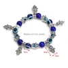 Beaded Fashion Glass Evil Blue Eye Charm Strands Bracelets Hamsa Stretch Bracelet Hand Of Fatima Turkish Lucky Bangle For Women Men Dhlfp