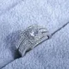 Küme halkaları bling orijinal tasarım 3pcs gümüş renk yüzüğü istiflenebilir 3 arada 1 nişan düğün seti kadın moda takı