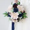 Decorative Flowers Pink Burgundy & White Artificial Wedding Bridal Bouquet Blooming Real Touch- Rose For Ceremony Dropship