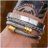 Bracelets De Charme 3Pcs / Set Chiffre Romain Hommes En Acier Inoxydable Bijoux Corde Boucle Bracelets Ouverts Or Pseira Bileklik Bracelet Hip Hop D Dhfw5