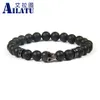 Bracelets Ailatu bijoux en gros 10 pièces/lot 8mm pierre d'onyx noir naturel avec noir Cz nouveau crâne entretoise bracelet de perles pour hommes cool