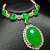 Sets Natürliche Grüne Jade Schmuck Sets Für Frauen Echte Myanmar Jadeit Oval Anhänger Halskette Mit Zirkon Smaragd Blume Jade Armbänder