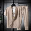 Mens Tracksuits Summer fashion casual mens suit Short sleeve solid color embroidered shirt twopiece set size M to 5XL 230520