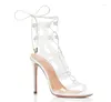 Sandals 2023 Women Stiletto Hollow Sexy Lace Up Ankle Strap Fashion Lady Handmade To Order Plus Size 34-46