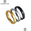 Bandringen 4 mm 6 mm 8 mm roestvrij staal voor mannen vrouwen eenvoudig stel hoge gepolijste randen verlovingsring sieraden zwart goud dr dhfqi