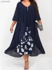 Casual Dresses Plus Size Dress Woman 2023 Summer V Neck Floral Print Patchwork Fake Two Pieces Dress 4xl 5xl Stor storlek Maxi Long Dresses L230520