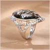Solitaire ring Sepicial 4 Vintage antieke sier kleur Big ovale shell vinger ontwerp voor vrouwen vrouwelijk paar verklaring Joodse cadeau Dro DHWGO