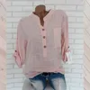 Blouses Womens Camisas de grandes dimensões Blusa de linho de algodão Autumn Casual Manga longa Button V Neck Camisa solta Lady Tops 230519