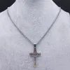 Collares pendientes Mezcla de acero inoxidable Cadena de cristal Mujeres / Hombres Color plata Católico Jesús Cruz Joyería Pendentifs N4907S05Pendant