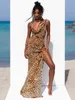 Basic Casual Dresses Sexy V Neck Side Split Beach Dress Summer Sundress Women Clothes Elegant Leopard Grain Back Open Club Party Dresses A2247 230520