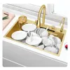 Kitchen Sinks Gold Sink Waterfall 304 Rostfritt stål Multifunktionellt Nano Stor 3mm förtjockad 230520