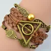 Bracelets Vintage Triangle Hallows Owl Skeleton Wing Believe Heart Infinity Leather Multilayer Braid Charm Bracelet bangl
