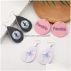 Dangle Lustre Unique Designer Boucles D'oreilles En Cuir Pu Pour Femmes Fille Maman Amour Amitié Danse Impression Ronde Goutte D'eau Bijoux Dr Dhi7L