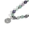 Collane 108Mala8mm Colore naturale Fluorite Annodata a mano Festa Meditazione Preghiera Albero della vita Perline fortunate Ciondolo Nappa Collana lunga