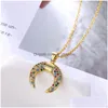Pendant Necklaces 925 Sterling Sier Rainbow Cz Crescent Moon Long Gold Chain Women Zircon Necklace Jewelry Drop Delivery Pendants Dh8M3