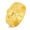 Bangle HOYON 999 Yellow Gold Plated Dragon Phoenix Double Happiness Bracelet For Women Brass Bride Wedding Jewelry Bangles 25X56CM