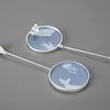 Stud Lotus Fun Agate Exclusive Gemstone Underwater World Whale Asymmetrical Long Drop Earrings for Women 925 Sterling Silver Jewelry