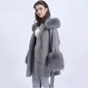 الصوف النسائي Missjanefur 2023 Winter Coat for Women Cashmere Jackets with Real Fur Cuff Warm Warting Trench Long Trench