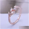 Band Rings Fashion Leaf Crystal Engagement Womens Eternity Wedding For Female Copper Inlaid Zircon Jewelry Gifts Drop Delivery Ring Dhzcd