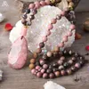 Necklaces Natural Rhodonite Water Drop Pink Opal Nugget Pendant 8mm Picasso Jaspers 108 Prayer Beads Knot Handmade Necklace Mala Jewelry