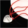 Kedja rostfritt stål vän hjärtarmband med kort 2 st /set handgjorda svart röd rep charm vänskap armband för kvinnor droppe dhonv