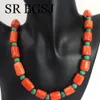 Colliers livraison gratuite 1014mm forme libre Orange corail 8mm vert Turquoise perles brin femmes bijoux collier ras du cou collier 1620"