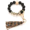 Keychains Wood Pärlor Keychain Armband Tassel Pendant Keyring For Women Colorful Round Charms Wholesale Trend 2023