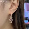 Knot SLJELY February New Fashion S925 Sterling Silver Rose Gold Valentine Pink Robot Drop Earring 1PC for Women Monaco Brand Jewelry