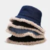 Cappelli a tesa larga Autunno Inverno All'aperto Caldo Secchio Donna Vintage Lana d'agnello Addensare Cappello piatto grande Casual Antivento Fishman Cap1