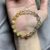 Bangle Natural Gold Rutilated Quartz/Ghost Phantom Quartz Crystal Bracelet Woman Wealthy Titanium Round Beads Jewelry