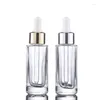 Storage Bottles Glass Bottle Wholesale 15ml 30ml 50ml Clear Square E Liquid Juice With Gold Silver Cap For Cosmetic Essential Oil