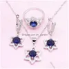 Orecchini Collana Set Star Shape Royal Blue Cz 925 Sier Nuziale Per Le Donne Orecchino Pendente Anello Bracciale Drop Delivery Jewelr Dhgarden Dhtlr