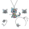 Oorbellen ketting set f19d kattenjuwelen voor meisjes armbandringring oorbel sets kinderen regenboog steentjes vrouwen drop dhgarden dhvlg