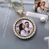 Necklaces 3mm Rope Chain Custom Made Photo Pendants Necklaces Cubic Zircon Rotatable Round Necklaces Double Sided Collier Big Size Gifts