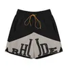 2023 Rhude Designer-Herren-Shorts, Sommermode, Strandhose, hochwertig, kontrastbedruckt, Stretch, Kordelzug, Basketball, lässig, Mesh, bequem, hochwertige Herren-Baumwolle