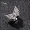 Solitaire Ring Butterfly CZ Diamond Rings Micro Micro Fl Bling Iced Out Zircon Mass Mens Hiphop Gift Drop Drop