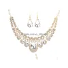 Bracelet Earrings Necklace Fashion Crystal Jewelry Sets For Women Teardrop Geometric Party Wedding Bridal Set Christmas Gift Drop Dh4Lk