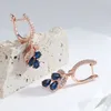 Dangle żyrandol luksusowy pełny cyrkon kropla niebieskie kolczyki dla kobiet 585 Rose Gold Kolor Geometryczny moda biżuteria Kolczyki ślubne 230519