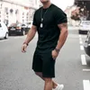 Men s Tracksuits Men Clothing T shirt Suits Shorts and T Shirt Set Solid Colored Crew Neck Drawstring 2 Piece Apparel Designer Sportswear Classic 230520