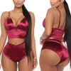 Sexy Bra Briefs Set Femmes Lingerie Sexy Culotte Sans Couture Push Up Bralette Sous-Vêtements Ensemble Vin Rouge Satin Ouvert Soutiens-Gorge Sexy Lingerie X064148327