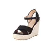 Sandals Summer Peep Toe Word With Hollow Wedge Thick Bottom Straw Woven Cross Strap Waterproof Platform High HeelsSandals