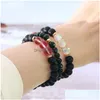 Bärade 8mm polska frostat kristallglas Flash Stone Bead Armband för kvinnor män svart matt imitation agat pärlor mode smycken dr dhjuc