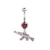 Navel Belly Button Rings Dangling Red Blue Crystal Gun Women Summer rostfritt stål Piercing Body Jewlery 2023 NYTT