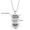 Collane con ciondolo Inspirational Gift To Son From Momnever Forget Mother Dad Collana Portachiavi Figli Compleanno Regali di laurea Stainles Dhyox