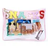 Cosmetic Bags Cases Letter Patches Transparent PVC Bag Clutch Women Clear Travel Make up Pouches Stuff Makeup Toiletry 23519