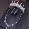 Ketting oorbellen set barokke bruids tiaras kroon kristal vrouwen strassige strass voor de bride Afrikaanse bruiloft haaraccessoires