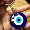 Portachiavi 3 Style Fashion Evil Blue Eye Portachiavi in vetro per donna Uomo Accessori per auto Buona fortuna Portafortuna Protezione Amet Chiavi fai da te Dhg09