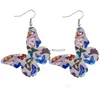 Dangle Shandelier Fashion Designer Pu Leather Earrings Colorf Butterfly Pattern Double Side Printed Hook for Women Summer Jewelry DHZG1