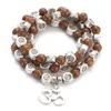 Strand Multilayer Natural Wood Alloy For Women Men Tibetan Buddhist Mala Buddha Charm Rosary Bracelets Yoga Jewelry